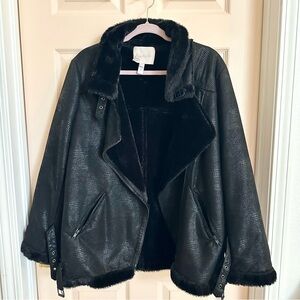 Black hutch moto fur jacket